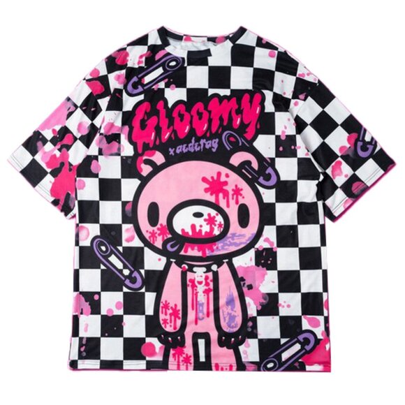 ACDC RAG - Gloomy Bear Checked Gloomy Oversized Zip Up Hoodie - Picture 1 of 8